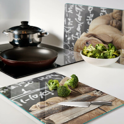 Glass cutting board Dog with books and a blackboard