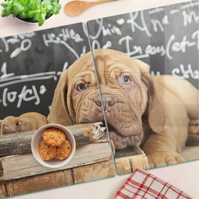 Glass cutting board Dog with books and a blackboard