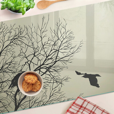 Glass chopping board Birds on the tree branches