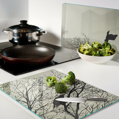 Glass chopping board Birds on the tree branches