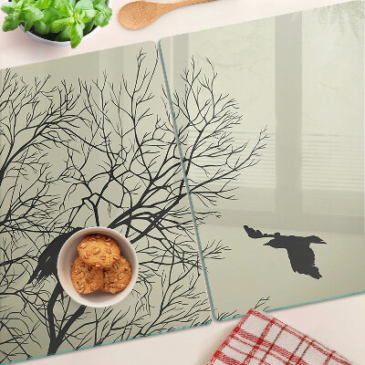 Glass chopping board Birds on the tree branches