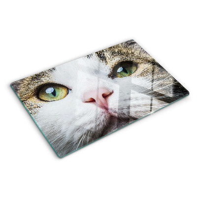 Glass cutting board A cat with green eyes