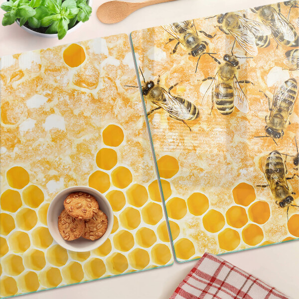 Chopping board glass Beehives and bees