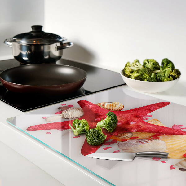 Glass chopping board Shells and sea star