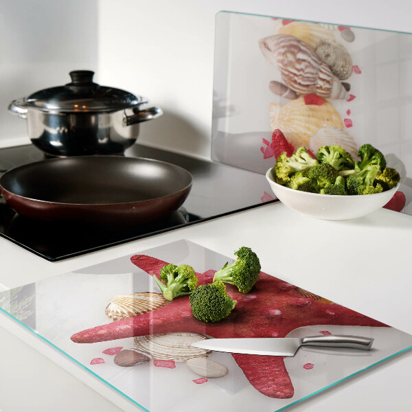 Glass chopping board Shells and sea star