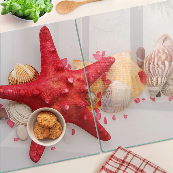 Glass chopping board Shells and sea star