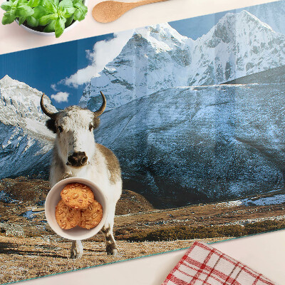 Glass kitchen board A cow in the mountains
