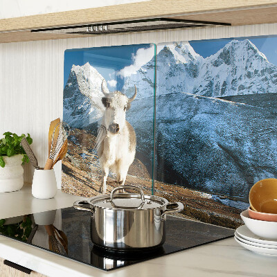 Glass kitchen board A cow in the mountains