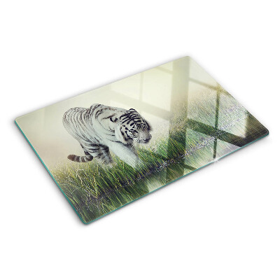 Glass kitchen board Tiger in the grass