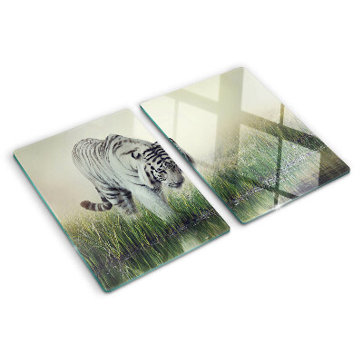 Glass kitchen board Tiger in the grass