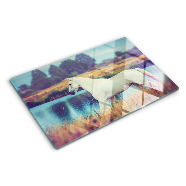 Chopping board glass White horse by the water