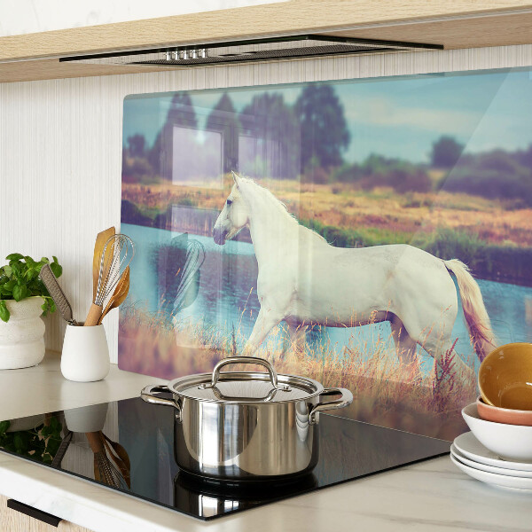 Chopping board glass White horse by the water
