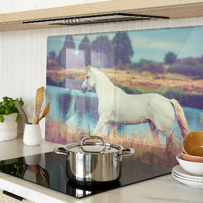 Chopping board glass White horse by the water