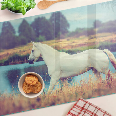 Chopping board glass White horse by the water