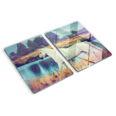 Chopping board glass White horse by the water
