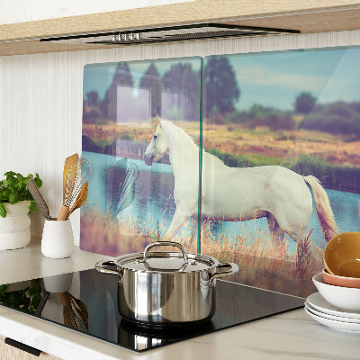 Chopping board glass White horse by the water