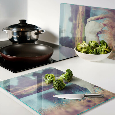 Chopping board glass White horse by the water