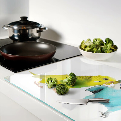 Glass chopping board Yellow and blue parrots