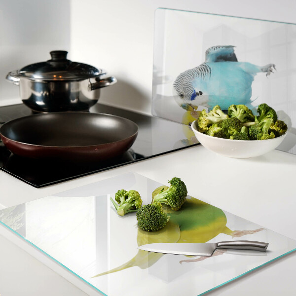 Glass chopping board Yellow and blue parrots