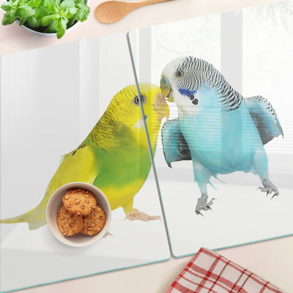 Glass chopping board Yellow and blue parrots