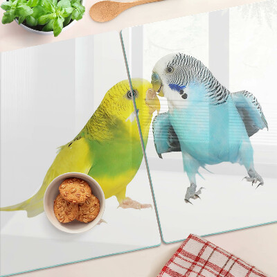 Glass chopping board Yellow and blue parrots