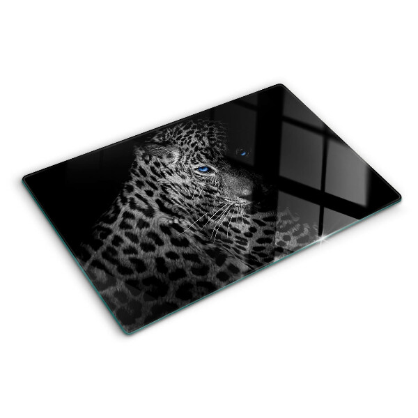 Chopping board glass Left panther with blue eyes