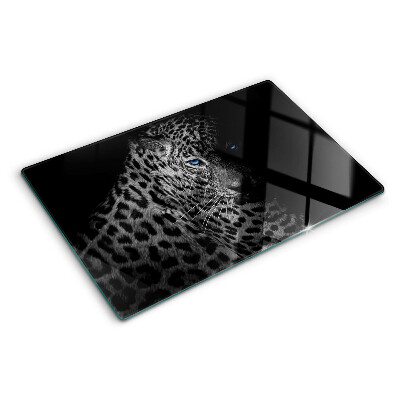 Chopping board glass Left panther with blue eyes