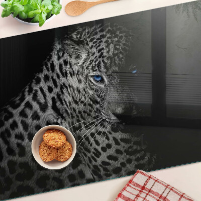 Chopping board glass Left panther with blue eyes