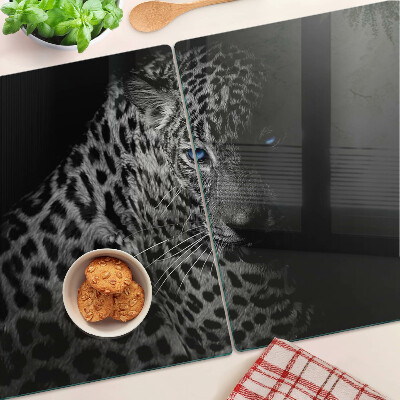 Chopping board glass Left panther with blue eyes