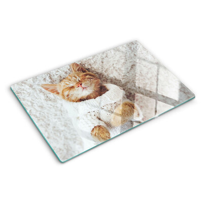Glass kitchen board Cute kitty in a sweater