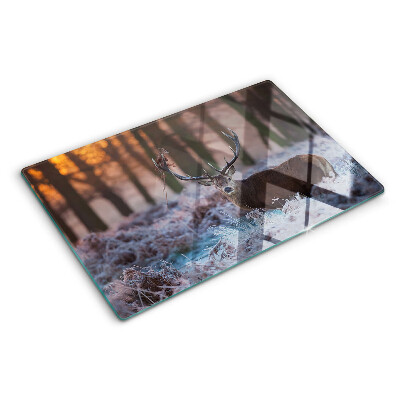 Chopping board glass Deer in the winter forest