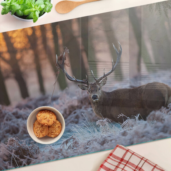 Chopping board glass Deer in the winter forest