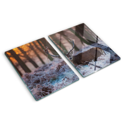 Chopping board glass Deer in the winter forest