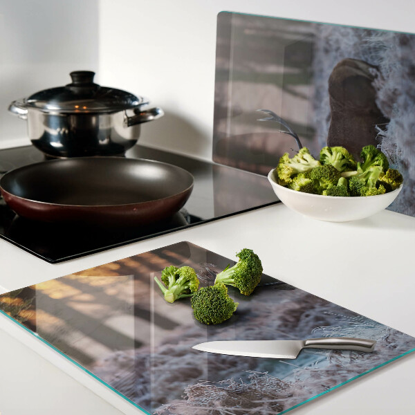 Chopping board glass Deer in the winter forest