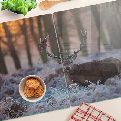 Chopping board glass Deer in the winter forest