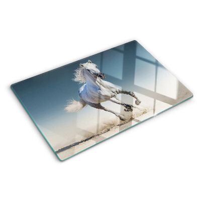 Glass cutting board White horse in motion