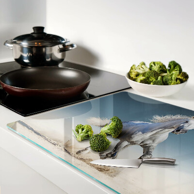 Glass cutting board White horse in motion