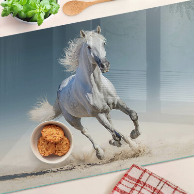 Glass cutting board White horse in motion