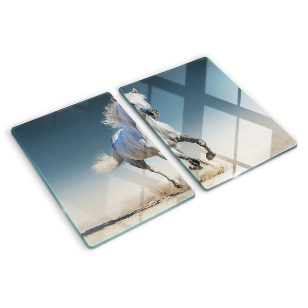 Glass cutting board White horse in motion