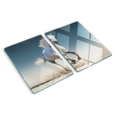 Glass cutting board White horse in motion