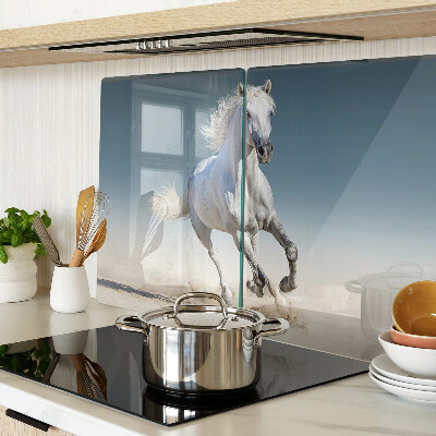 Glass cutting board White horse in motion