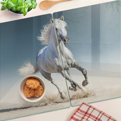 Glass cutting board White horse in motion