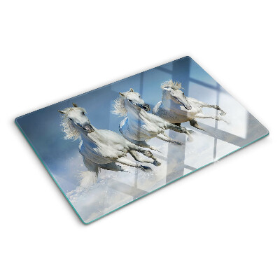 Glass kitchen board White horses galloping