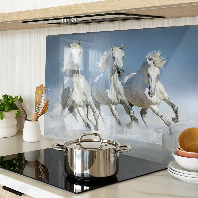 Glass kitchen board White horses galloping