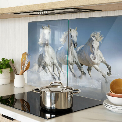 Glass kitchen board White horses galloping