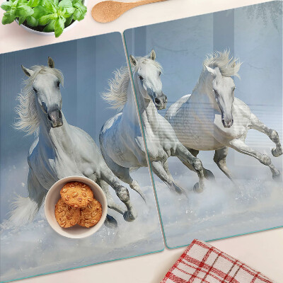 Glass kitchen board White horses galloping