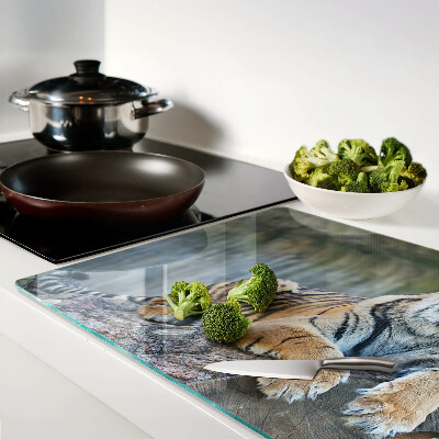 Glass chopping board Tiger on a tree trunk