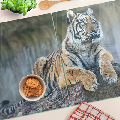 Glass chopping board Tiger on a tree trunk