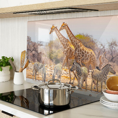 Chopping board glass Zebra and giraffe in their natural habitat