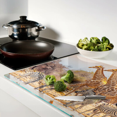 Chopping board glass Zebra and giraffe in their natural habitat